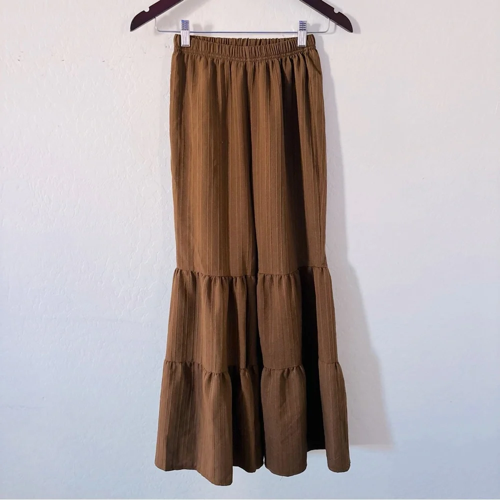 SHEIN Girls Brown Tiered Wide Leg Pants Size 12 Fall Autumn Lightweight Thin‎